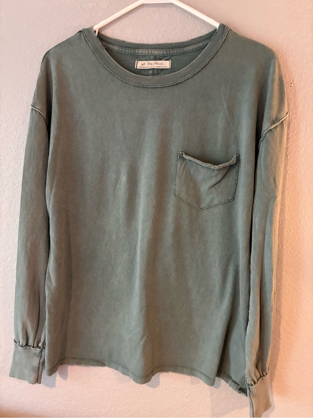 Free People We The Free Women’s XS Long Sleeve Pocket Acid Wash Green Oversized